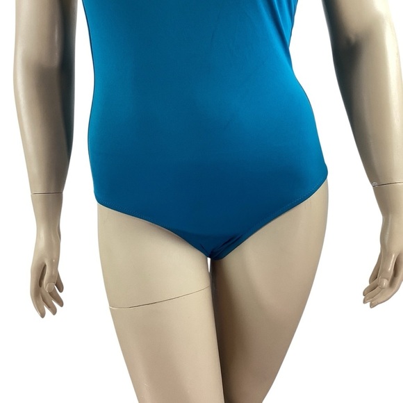 J.Crew Halter V-Neck One-Piece Swimsuit Teal Size 14 - Picture 3 of 7